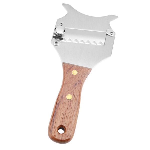"Side view of truffle slicer showing its sleek 18/8 stainless steel construction