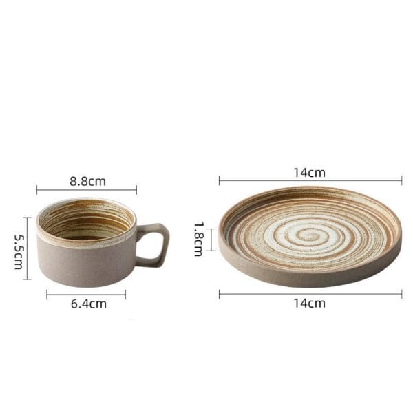 Elegant ceramic mug and plate set photographed in soft natural light