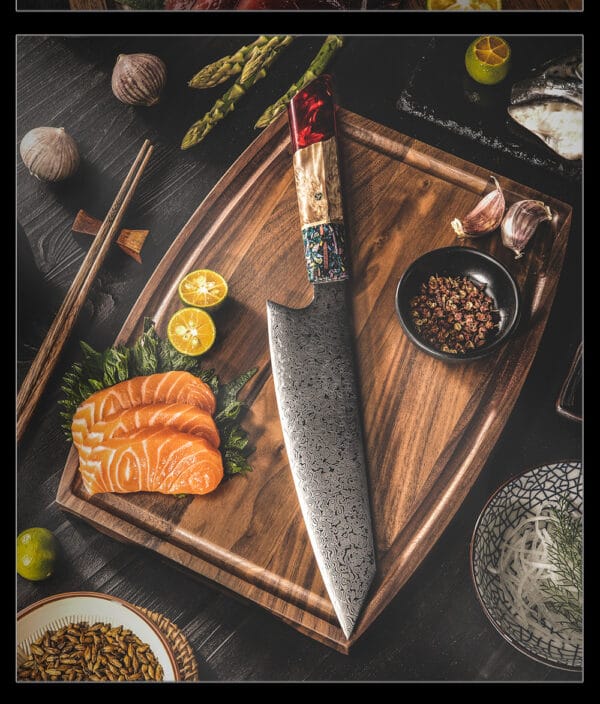 A top-down comparison of the Kiritsuke 20.5cm knife against a measuring scale, displaying its full 35cm length.