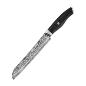 Durable Damascus Bread Knife 33cm, G10 Handle, Japan AUS10+S430 Steel