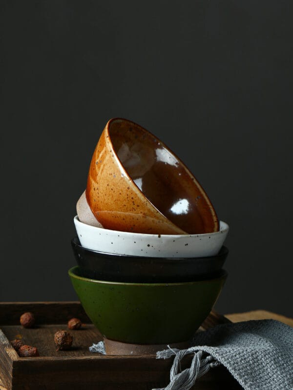 Side view of a hand-made stoneware ramen bowl, featuring a 9.3cm depth and 500gm weight