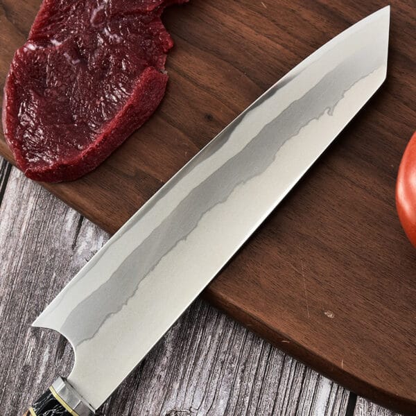 "Handcrafted Kiritsuke knife with a 20.5cm blade, ideal for precision slicing, dicing, and chopping."