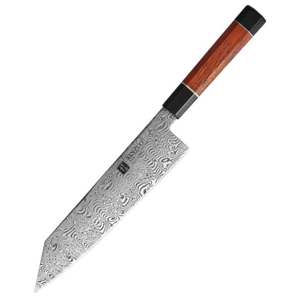 Full view of the Bunka Chef Knife 21cm Damascus with rosewood handle