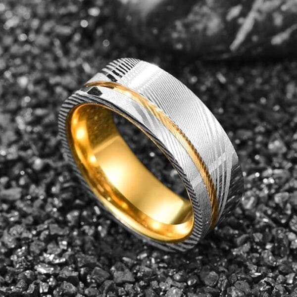 "Chef Tungsten Ring, Damascus-Style Design for Kitchen Professionals"