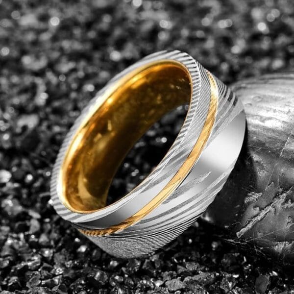 "Chef Tungsten Ring, Damascus-Style Finish, Perfect for the Kitchen"