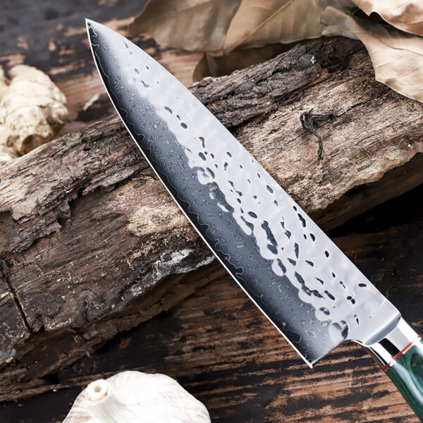 Precision Gyoto chef’s knife with a 20cm blade and ergonomic coloured wood handle.