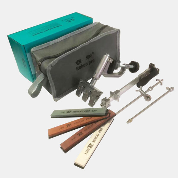 Portable knife sharpening kit with storage bag and carry case for easy transport and storage