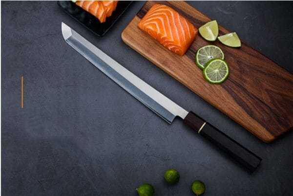 28.5cm Yanagiba sashimi knife with a right bevel and machine sharpened edge for flawless cuts