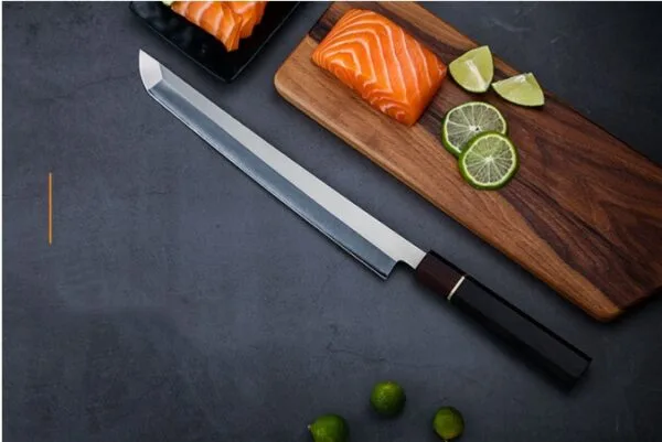 28.5cm Yanagiba sashimi knife with a right bevel and machine sharpened edge for flawless cuts