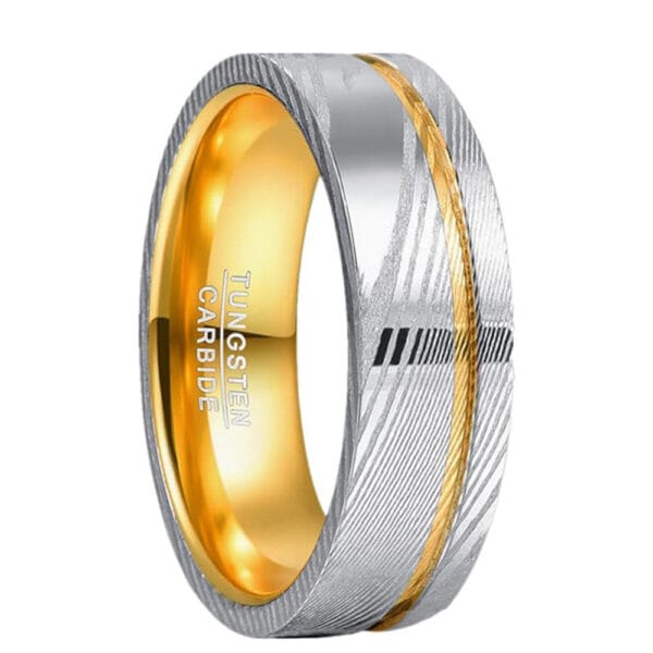 Tungsten Steel Ring featuring a Damascus-style finish for chefs